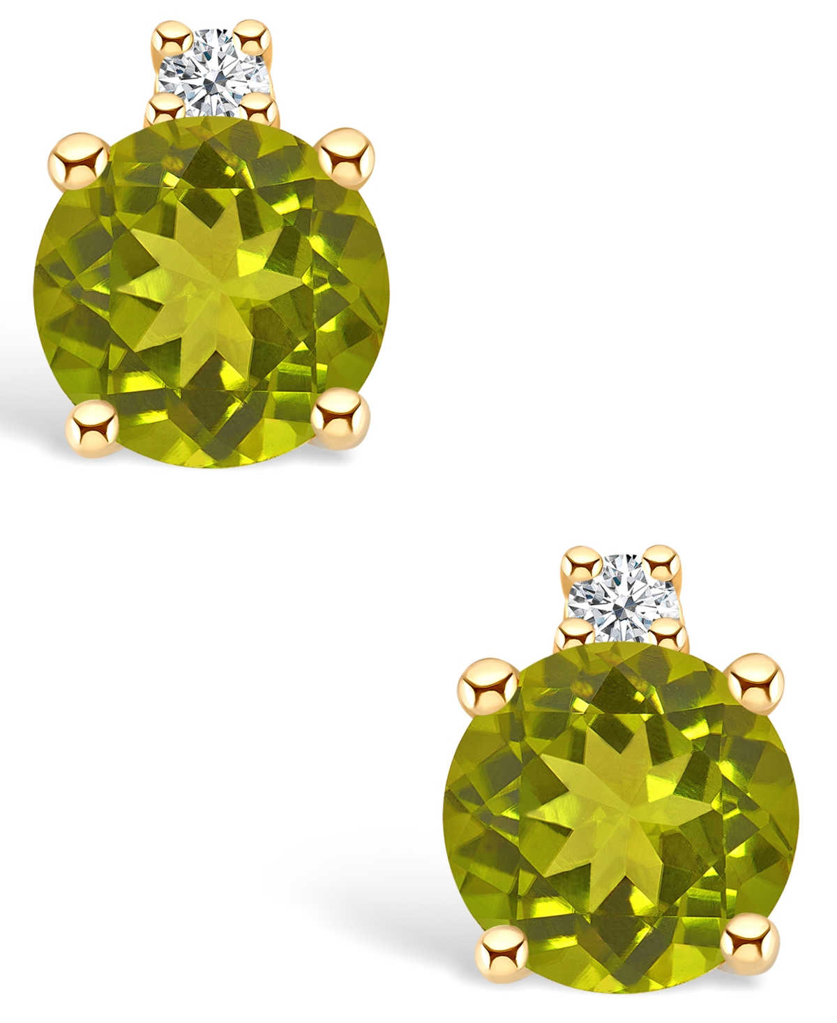 Peridot (5/8 ct. t.w.) and Diamond Accent Stud Earrings in 14K Yellow- Gold