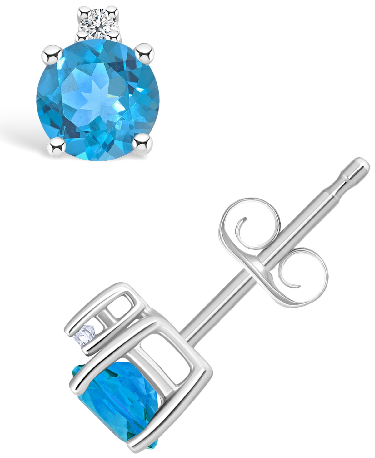 Blue Topaz (5/8 ct. t.w.) and Diamond Accent Stud Earrings in 14K Yellow Gold or 14k- White Gold