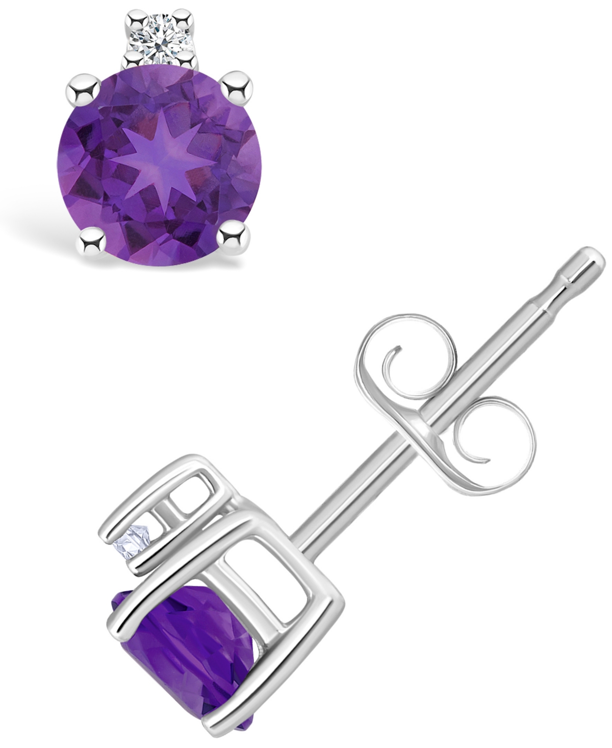 Macy's Amethyst (1/2 Ct. T.w.) And Diamond Accent Stud Earrings In 14k Yellow Gold In White Gold