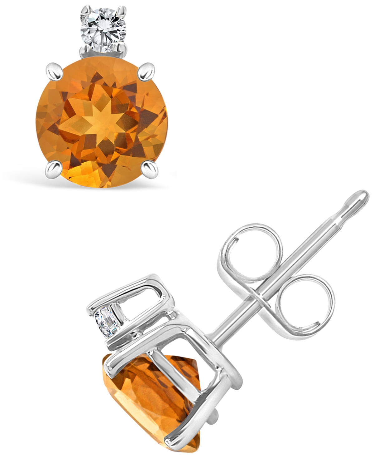 Macy's Citrine (1 Ct. T.w.) And Diamond Accent Stud Earrings In 14k Yellow Gold In White Gold