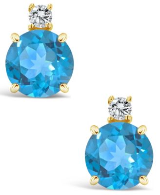 Blue Topaz (1-1/5 ct. t.w.) and Diamond Accent Stud Earrings in 14K Yellow Gold