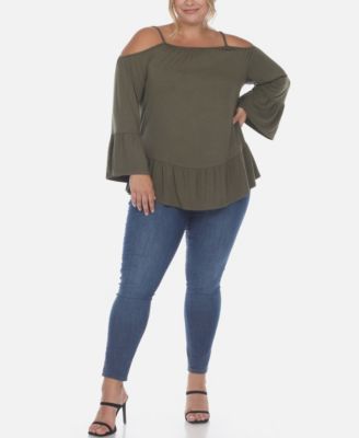 Plus Size Cold Shoulder Ruffle Sleeve Top