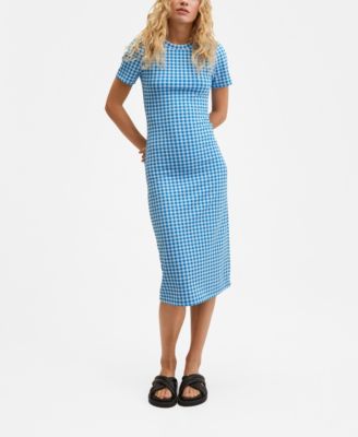 white christmas dresses Blue Check Long Dress Online at Bebaak Studio main image 1
