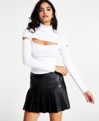 Bar III - Women's Ribbed Mock-Neck Long-Sleeve Cutout Sweater
