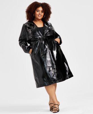 Nina Parker Trendy Plus Size Faux Leather Trench Coat Macy s