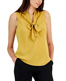Women's Sleeveless Tie-Neck Top, Regular and Petite Sizes