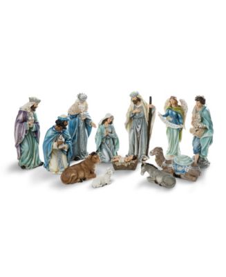 Glitzhome Oversized Deluxe Blue Resin Nativity Figurine Set, 12 Piece ...