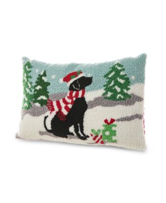 Hooked Christmas Dog Pillow, 18" x 12"