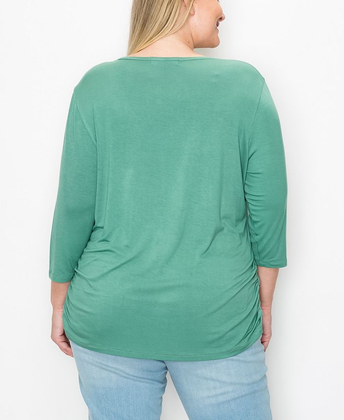 COIN 1804 Plus Size V-neck Side Ruched 3/4 Sleeve Top & Reviews - Tops ...