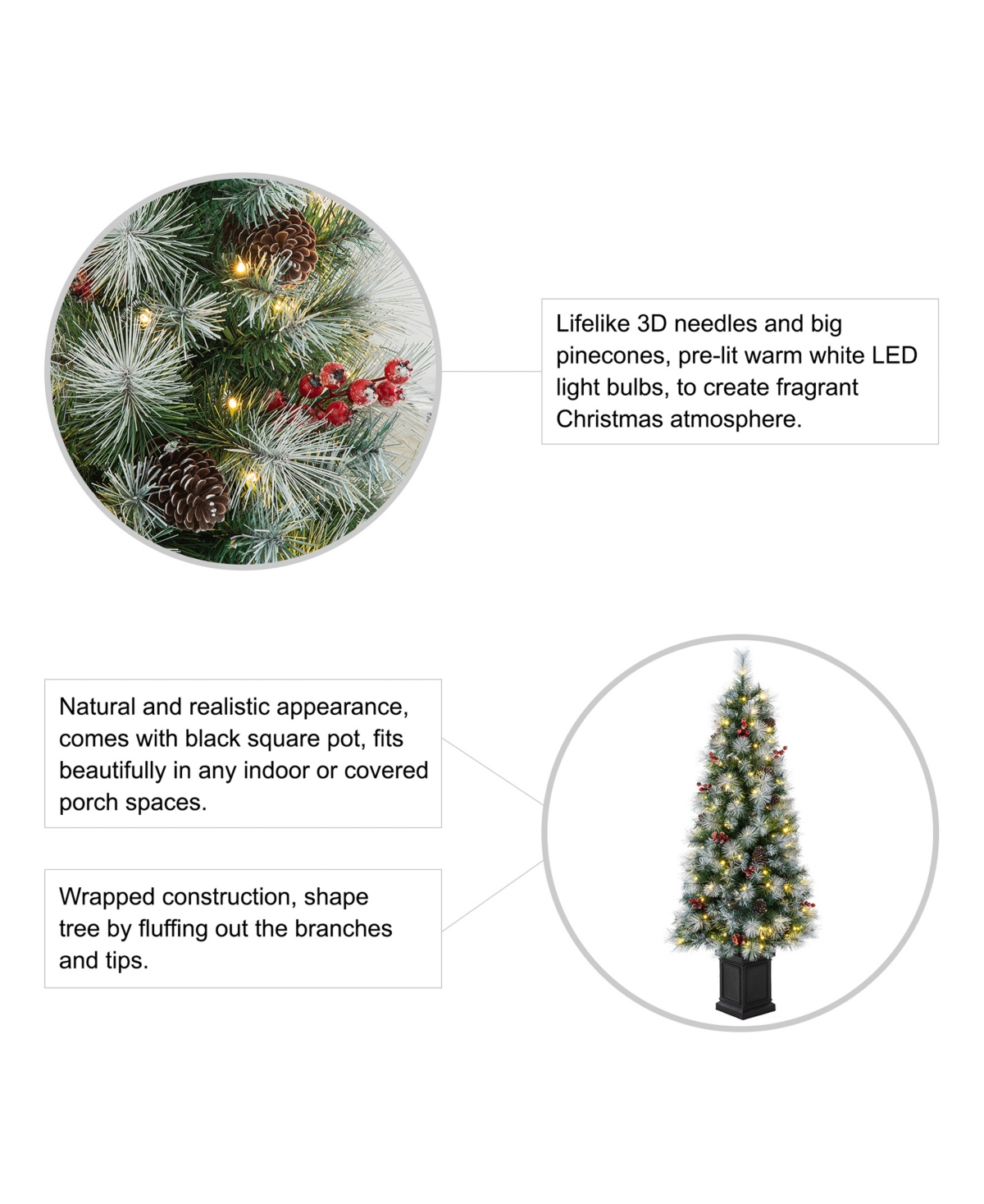 Glitzhome Pre-Lit Pine Artificial Christmas Porch Tree with 150 Warm White Lights