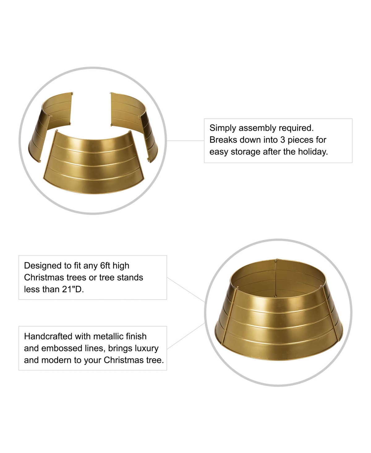 Glitzhome Christmas Painted Metal Tree Collar - Gold-Tone
