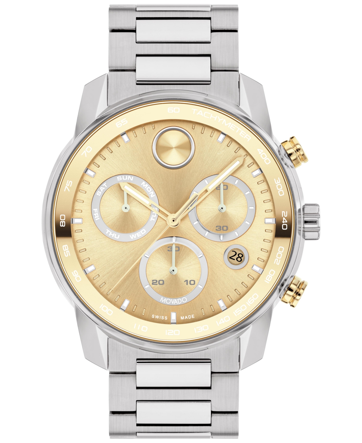 Shop Movado Men's Swiss Chronograph Bold Verso Stainless Steel Bracelet Watch 44mm In Two Tone
