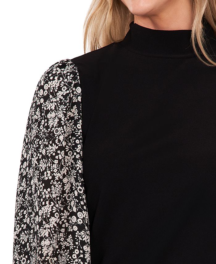 CeCe Women's Mock Neck Printed Sleeve Knit Top - Macy's