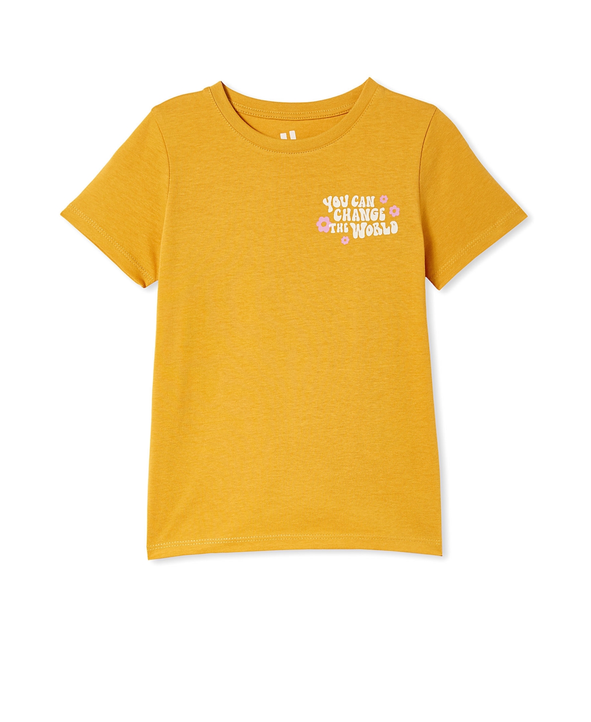 Cotton On Kids' Little Girls Penelope Short Sleeve T-shirt In Honey Gold-tone/you Can Change The Worl