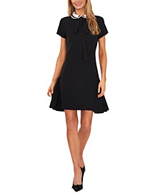 Women's Collared Bow-Tie A-Line Dress 
