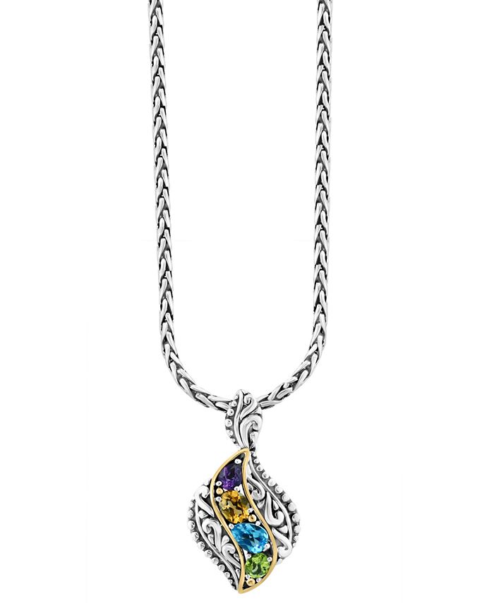 EFFY Collection - Multi-Gemstone Swirl 18" Pendant Necklace (2-1/5 ct. t.w.) in Sterling Silver & 18k Gold-Plate