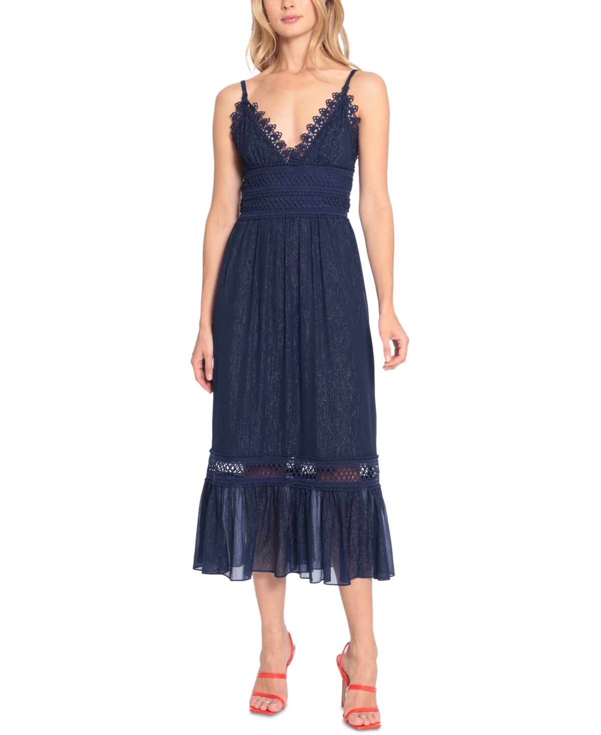 Donna Morgan Women's Lace-Trimmed Midi Dress