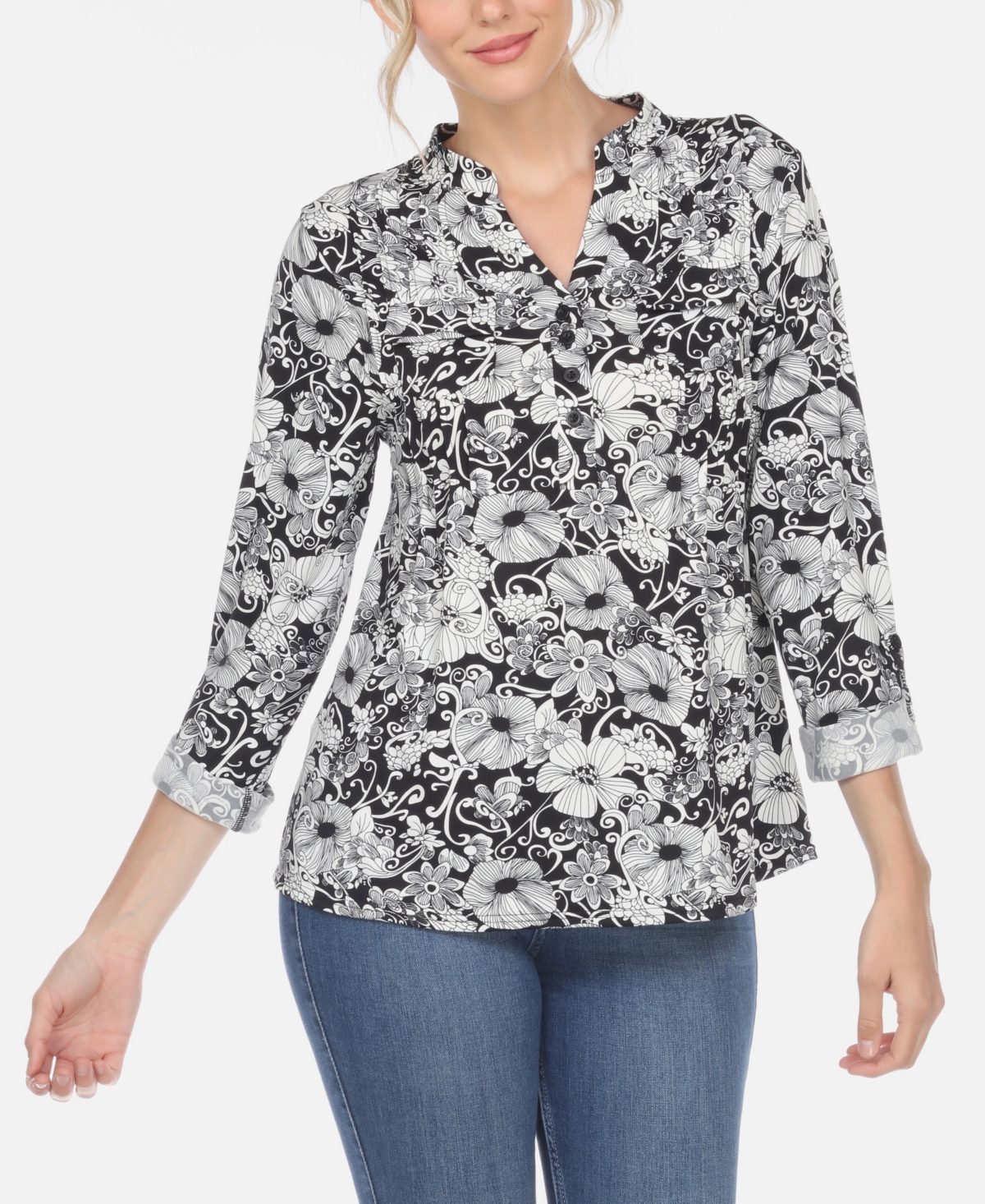 Women's Pleated Floral Print Blouse - Mint