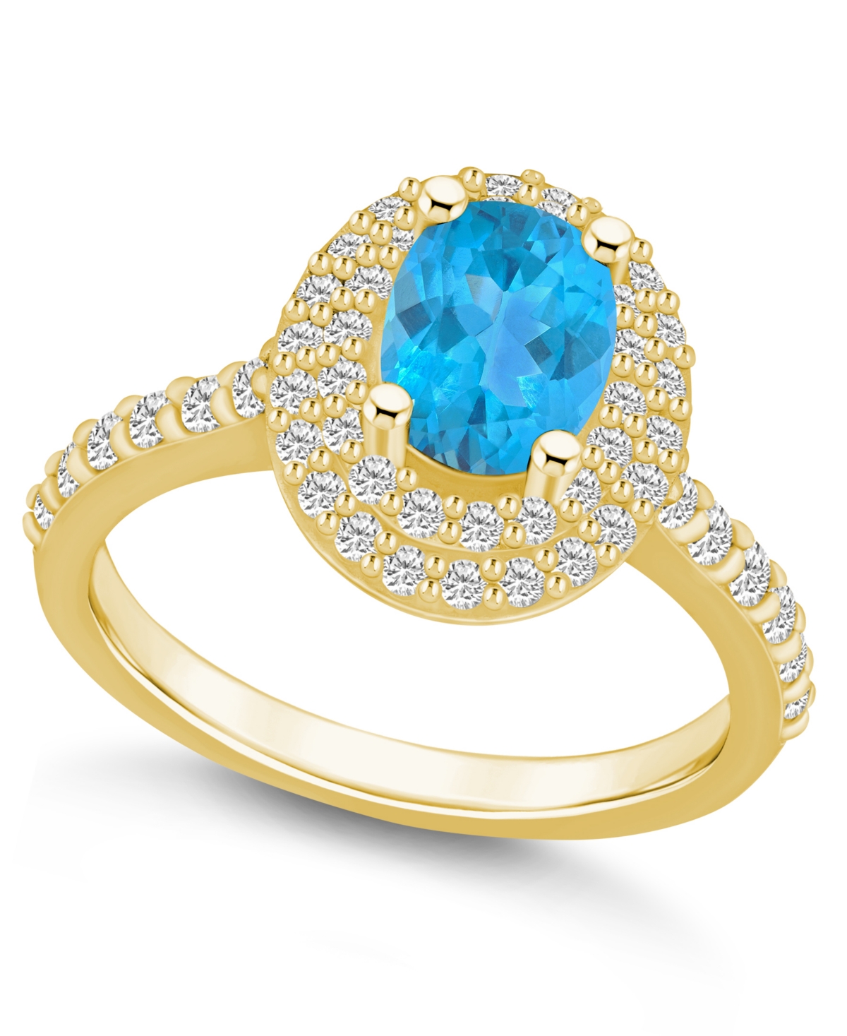 Macy's Blue Topaz And Certified Diamond Halo Ring