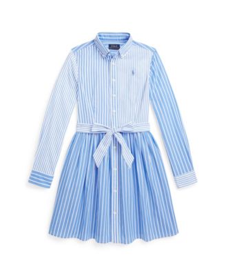 폴로 랄프로렌 Polo Ralph Lauren Big Girls Poplin Fun Shirt Dress,Blue White Multi
