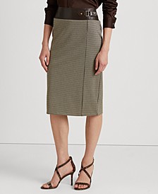 Faux-Leather-Trim Jacquard-Knit Pencil Skirt