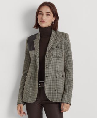 Lauren Ralph Lauren Faux-leather-trim Jacquard Blazer - Macy's