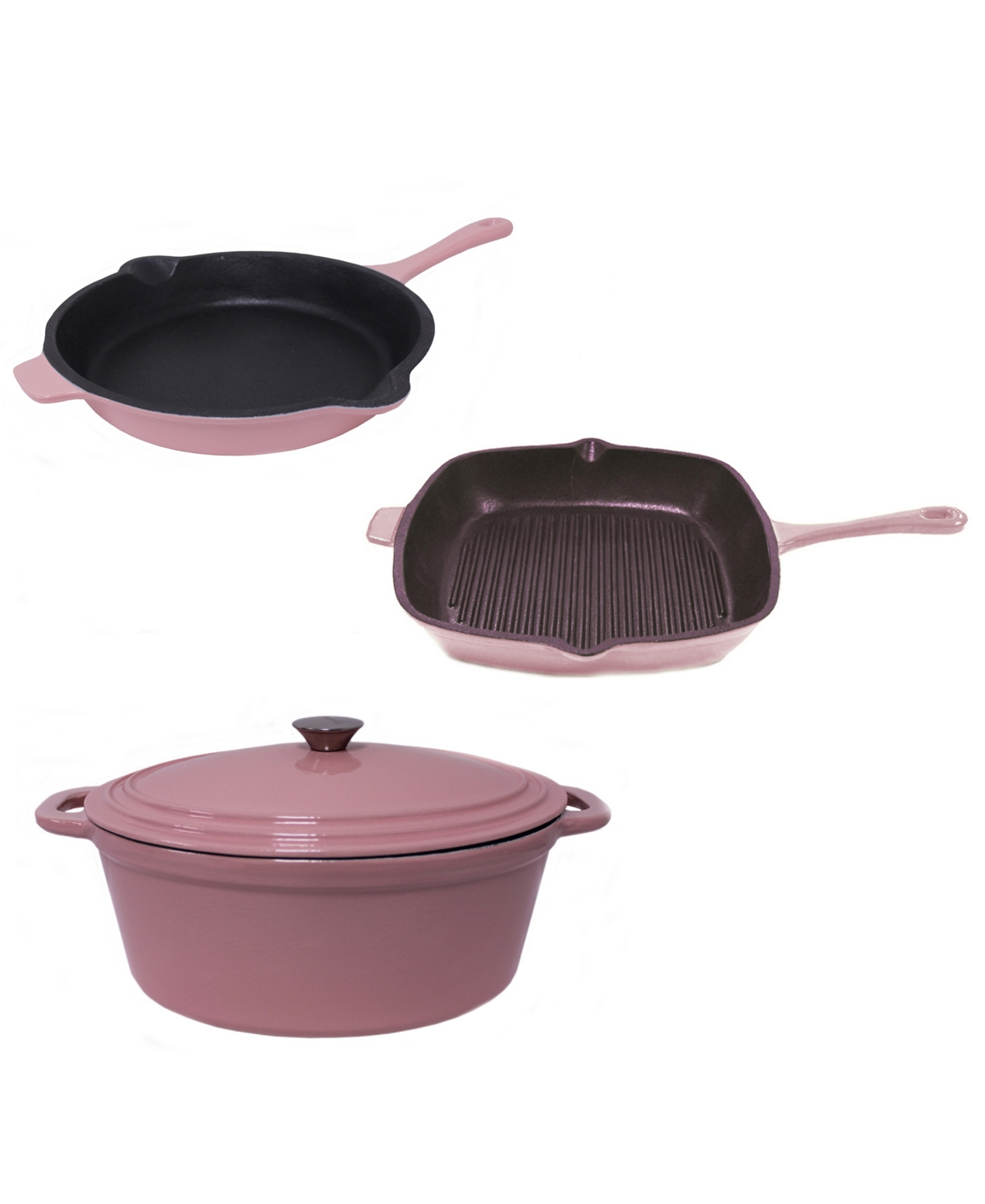 Neo Cast Iron Fry Pan, Grill Pan and 5 Quart Covered Dutch Oven, Set of 3