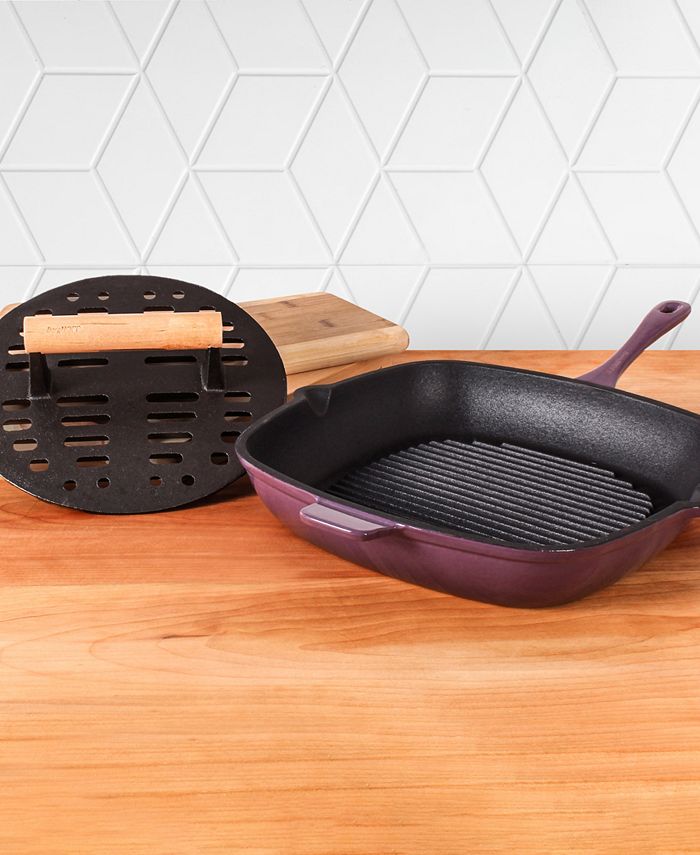 BergHOFF Neo Cast Iron 11" Grill Pan with Slotted Steak Press, Set of 2 Macy's