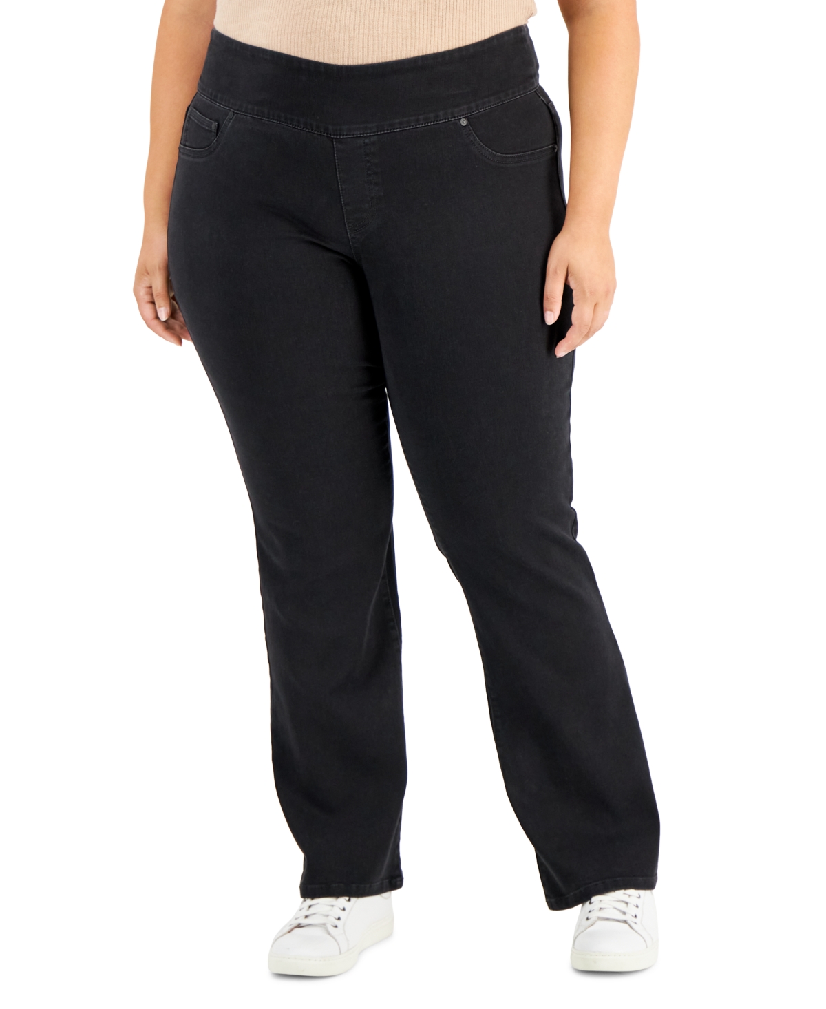 Style & Co Plus Size Mid-rise Pull On Boot-cut Jeans, Created For Macy's In Washed Black