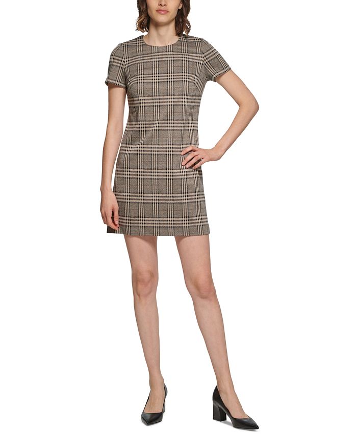 Wind Hedendaags Psychologisch Calvin Klein Petite Plaid Short-Sleeve Sheath Dress - Macy's