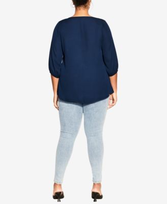 Plus Size Fashion Fling Elbow Sleeve Zip Neck Top