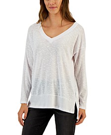 Petite High-Low Vented-Hem V-Neck Top, Created for Macy's