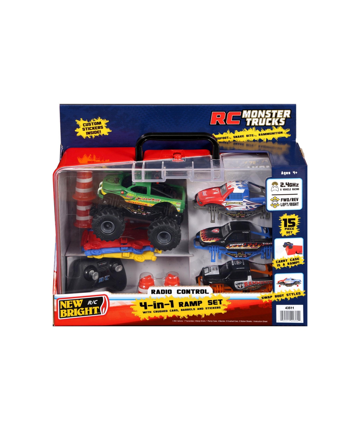 New Bright Kids' 1:43 Remote Control Monster Truck 4 In 1 Ramp Set, 13 Pieces In Multi