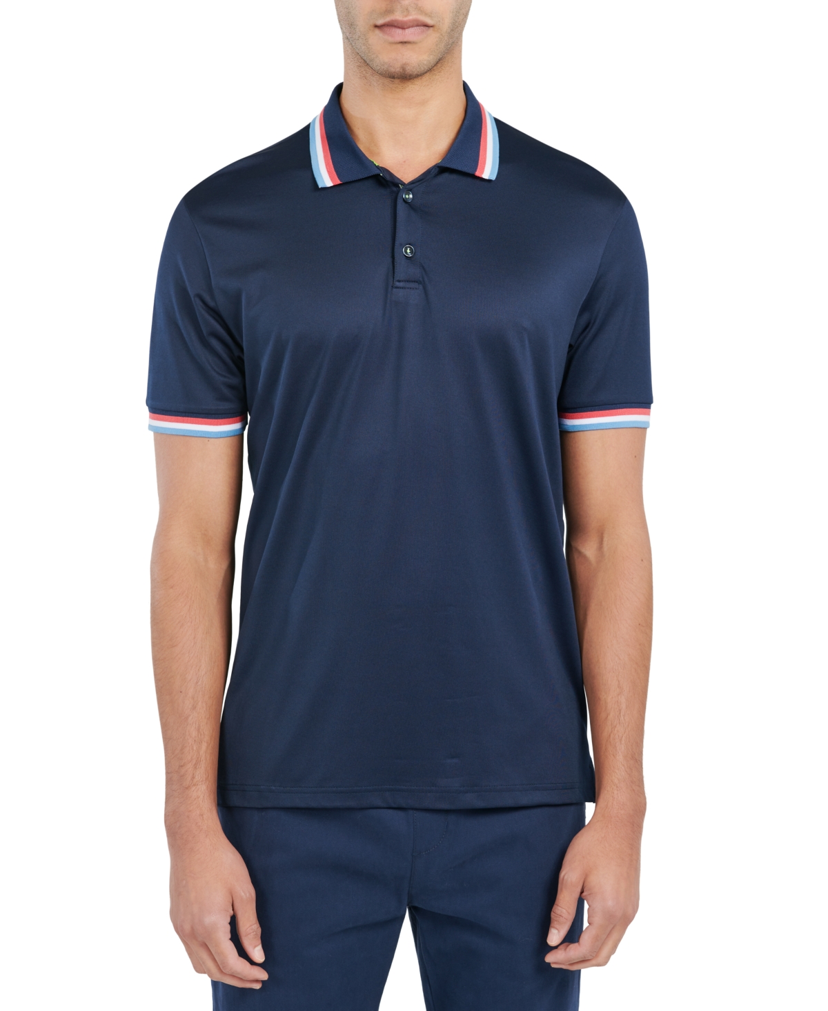 Men's Slim Fit Solid Tipped Performance Polo - Navy