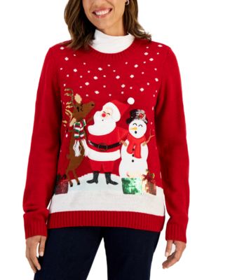 Sweat-shirt Karen Scott Rouge Noël - Taille S - Col Blanc - Intérieur Doux Et Chaud