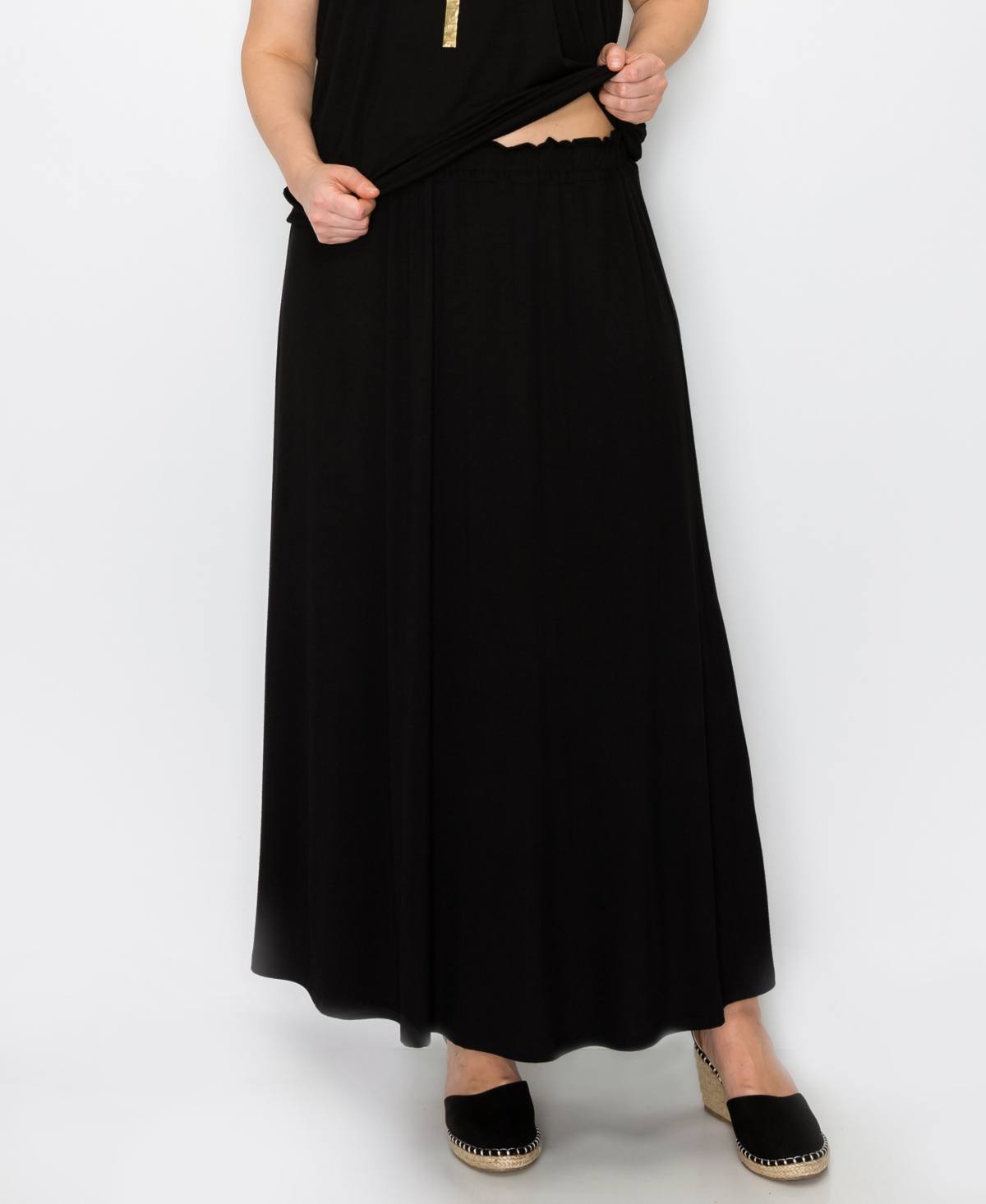 Plus Size Elastic Waist Maxi Skirts - Black