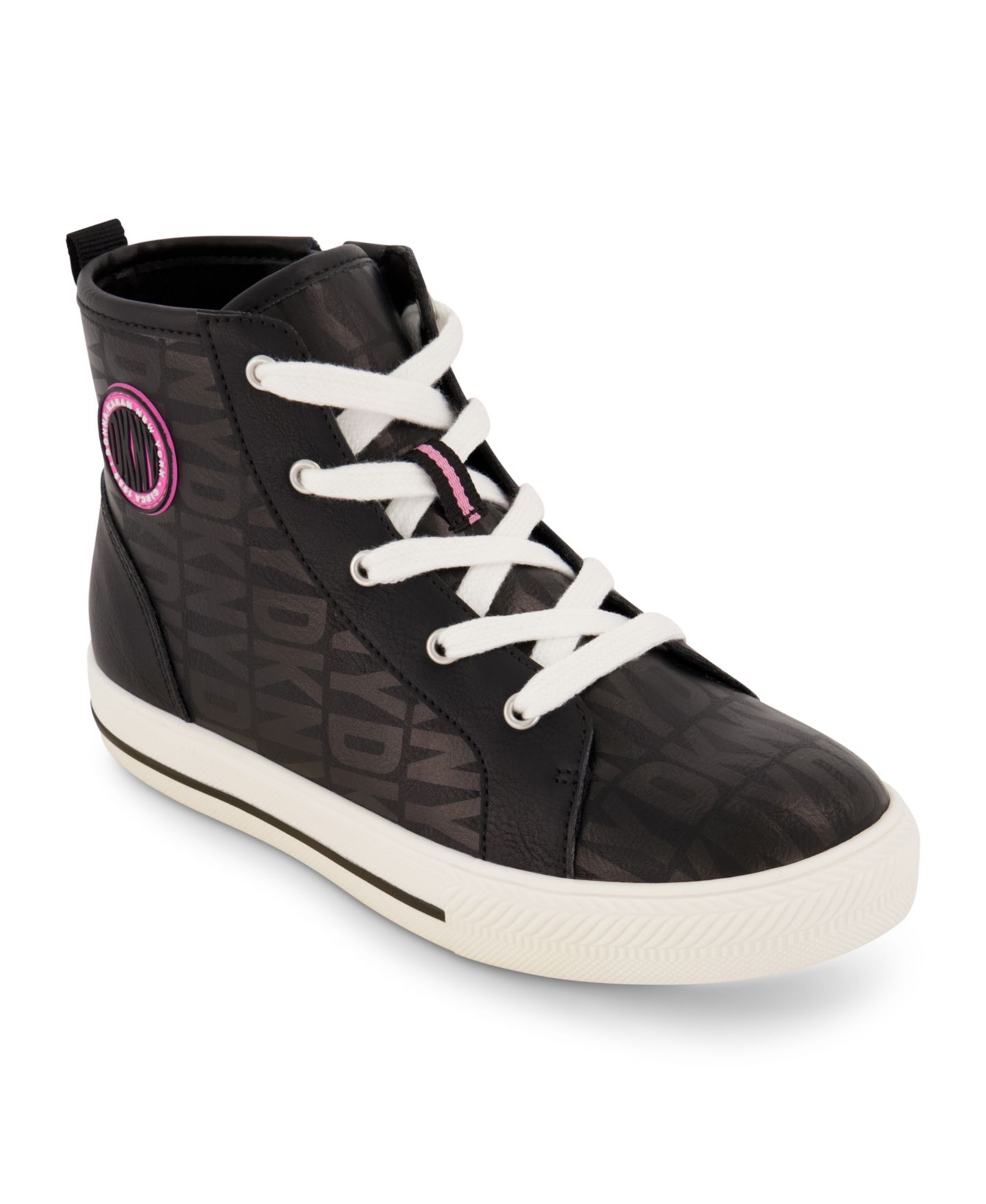 Кроссовки DKNY Side Zipper All Over Logo High Top Sneakers для девочек, цвет: Чёрный — фото 1