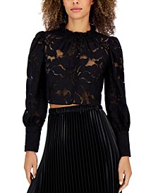 Women's Cropped Lace Puff-Sleeve Top