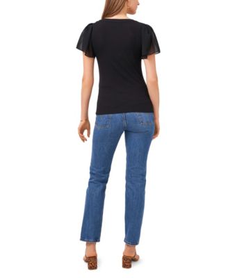 1.STATE Women's Flutter Short Sleeve V-Neck Knit Top - Macy's