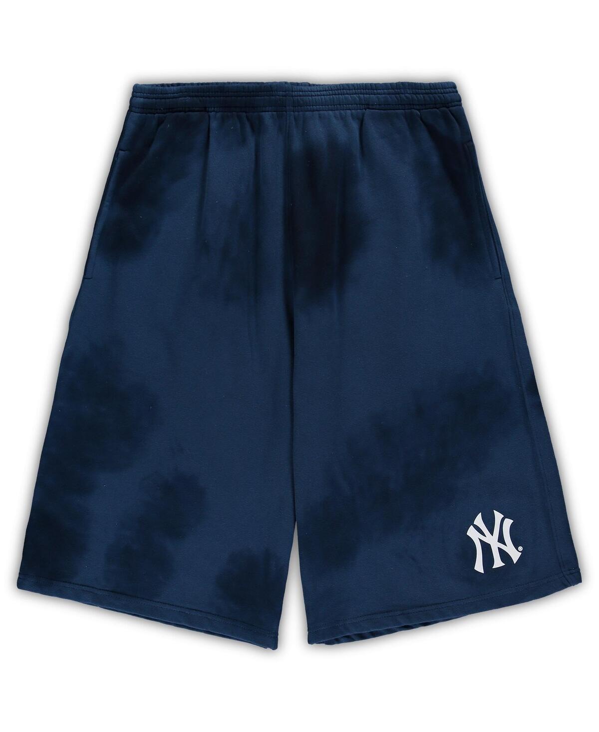 Men's Navy New York Yankees Big and Tall Tie Dye Fleece Shorts - Navy