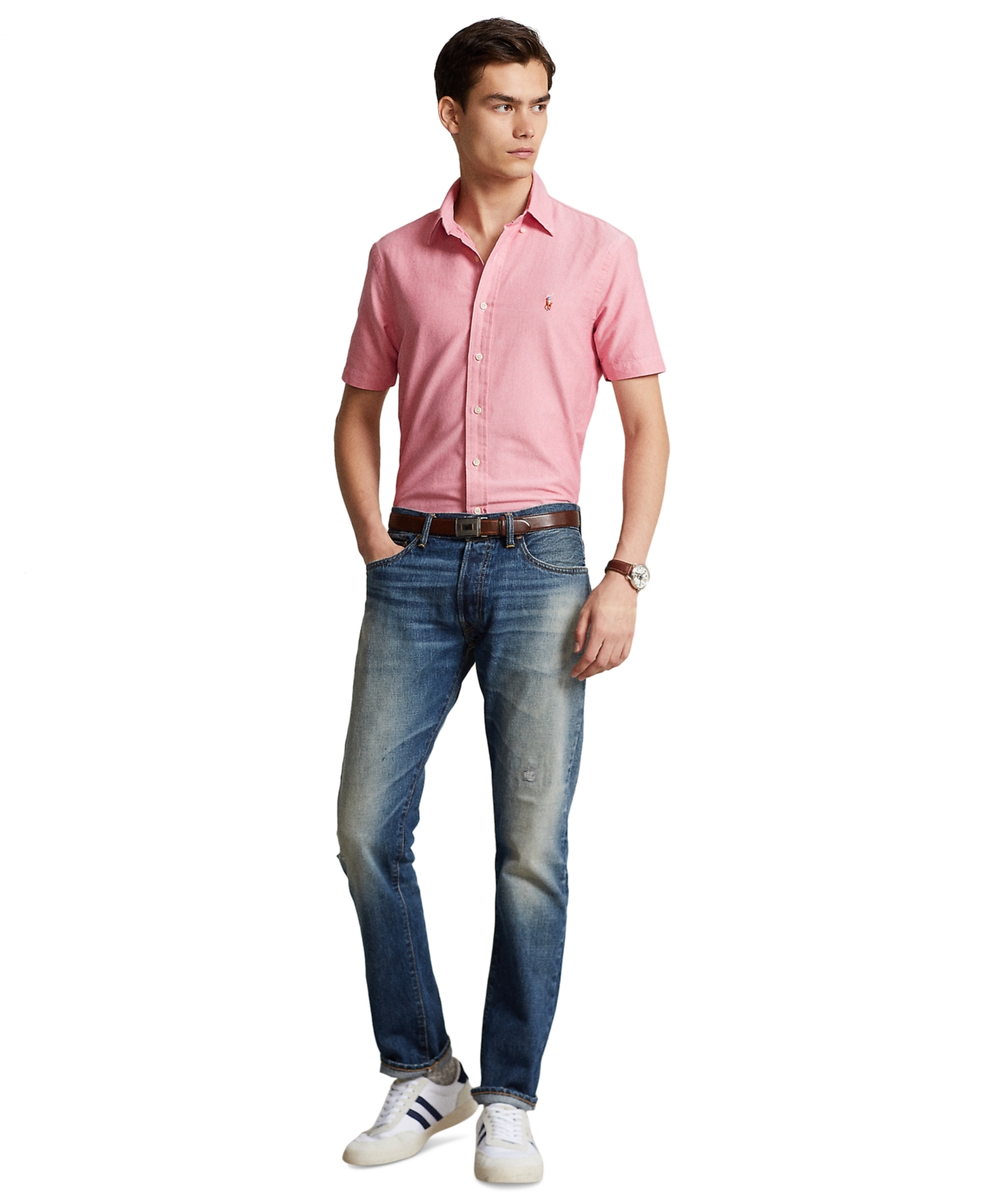 Shop Polo Ralph Lauren Men's Classic-fit Oxford Shirt In Sunrise Red