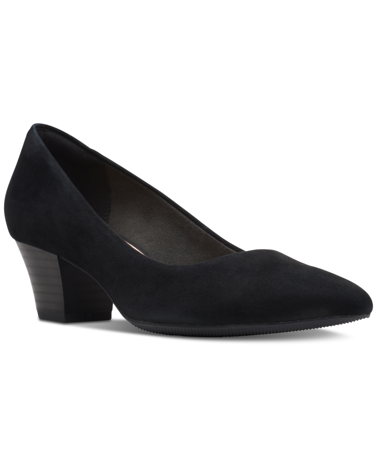 Clarks Teresa Step Womens Suede Pointed Toe Block Heels In Black Suede