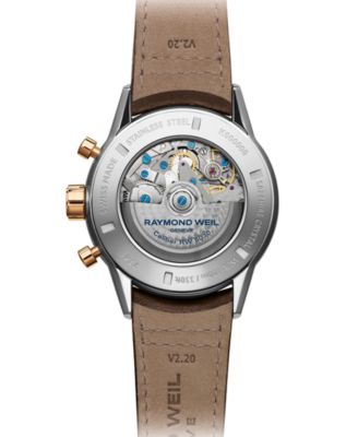 Men's Swiss Automatic Chronograph Freelancer Brown Leather Strap Watch 43.5mm