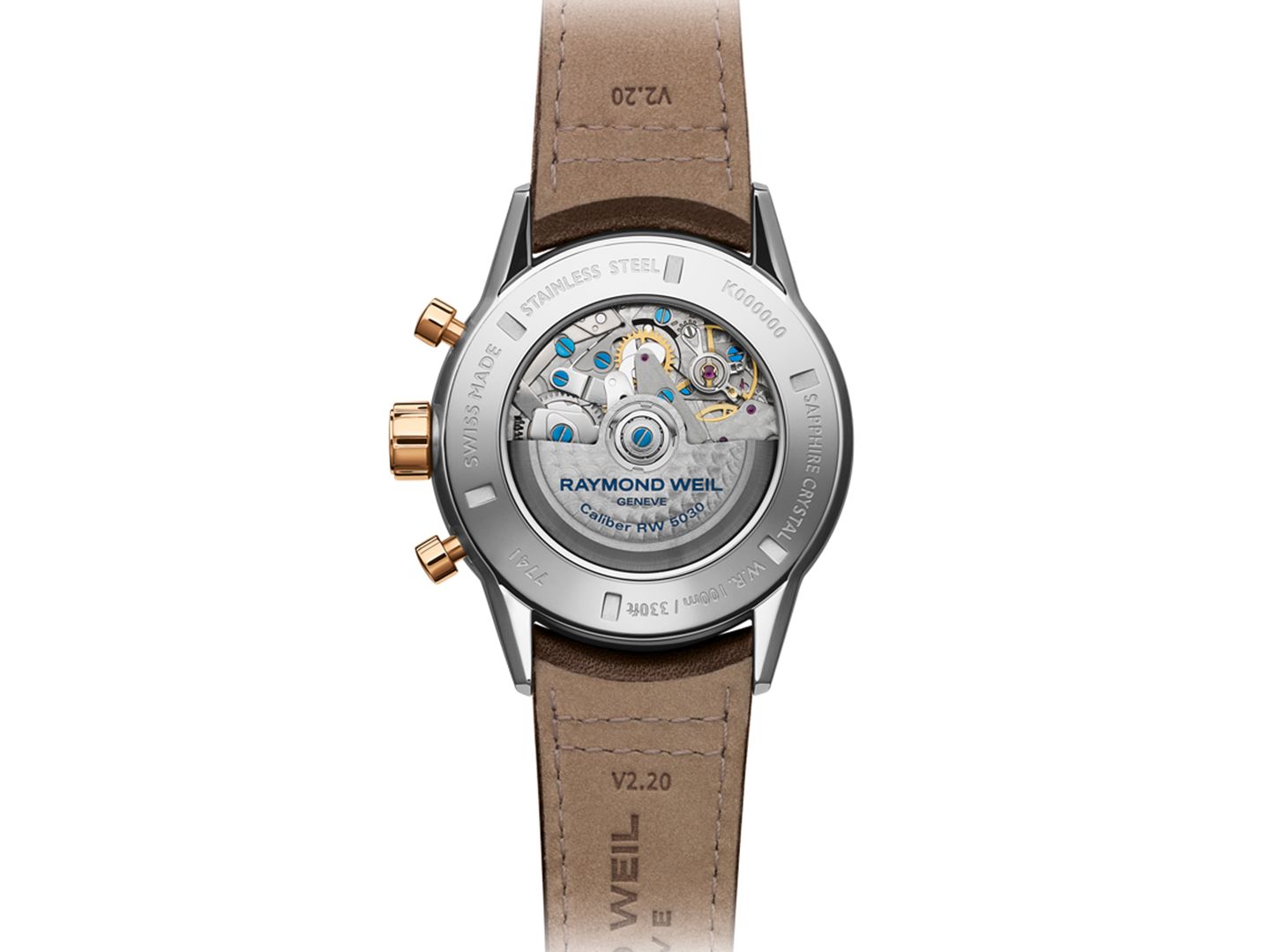 Мужские часы Raymond Weil Swiss Automatic Chronograph Freelancer Brown Leather Strap Watch 43.5mm — фото 3
