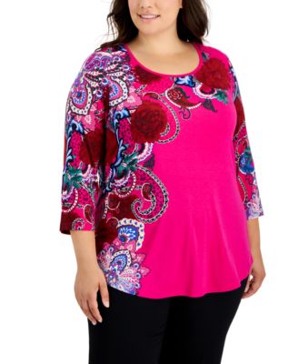 JM Collection - Plus Size Upside Paisley-Print Top