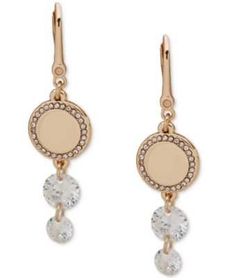 DKNY - Gold-Tone Pav&eacute; Disc & Crystal Bead Triple Drop Earrings