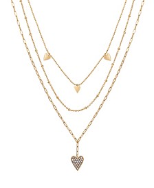 14K Gold Flash Plated Crystal Heart 3-Piece Layered Chain Necklace Set with Extender