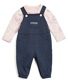 Baby Girls Allover Logo Print Bodysuit and Heavy Interlock Jersey Overall Set, 2 Piece