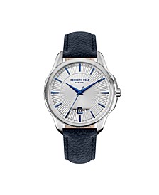 Men's Modern Classic Blue Leather Strap Watch, 42 MM