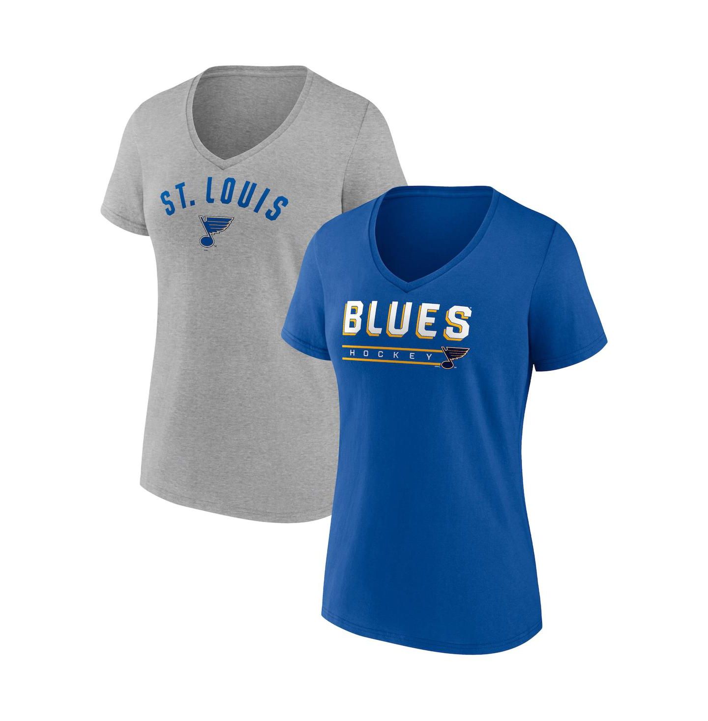 Женские футболки Fanatics Blue, Heather Gray St. Louis Blues Parent 2-Pack V-Neck T-shirt Set — фото 1